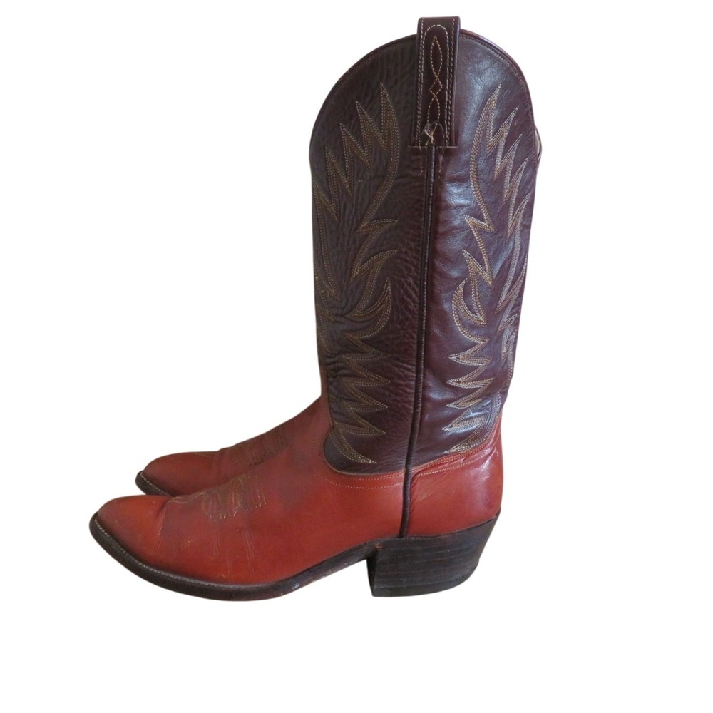 Dan Post Mens Brown Tan Leather Flame Embroidered Western Cowboy Boots 9.5 B - Picture 3 of 8